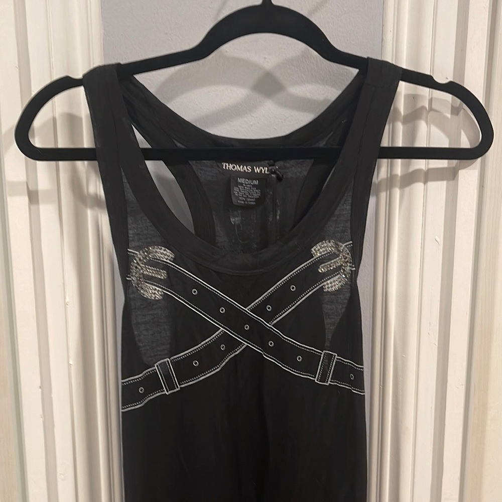 THOMAS WYLDE BNWT Rhinestone Buckle graphic Tank Top Racerback